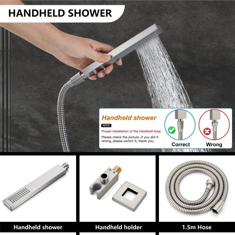 Midanya Shower Faucet Set,Wall Mount Shower System with Square Rain Shower Head and Hand Sprayer, Rough-in Valve Body and Trim Kit Included,10 Inch,Brushed Nickel - Image 5